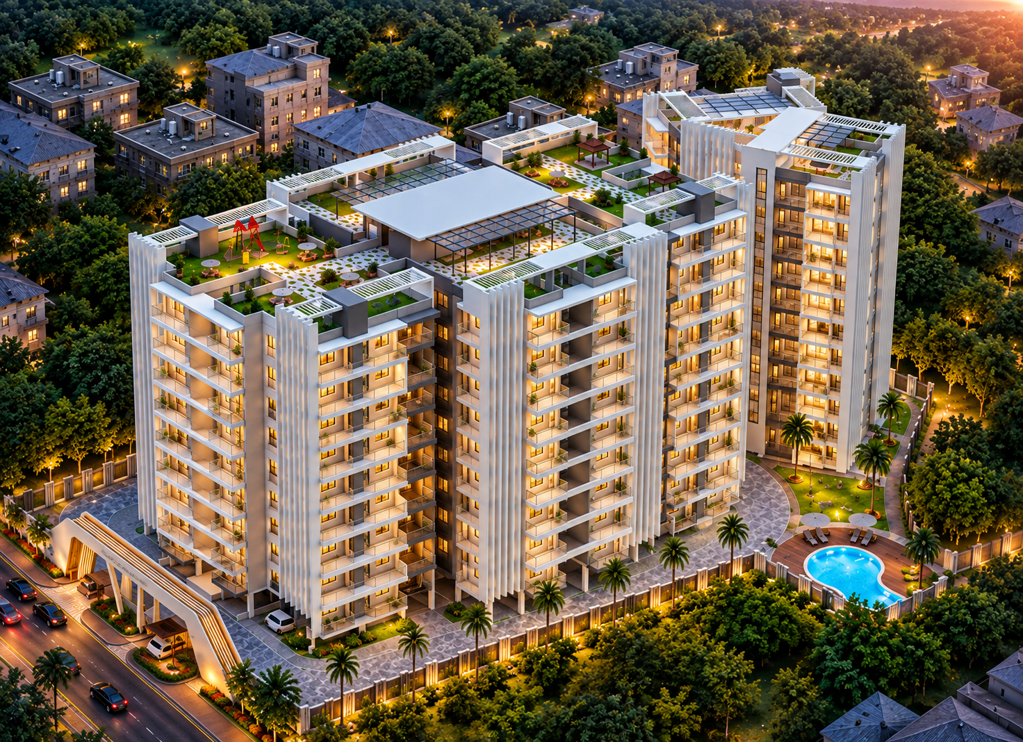Prahlad Pinnacle evening aerial view